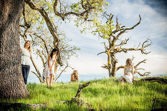 people-oak-tree-grass-women