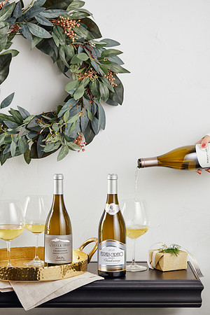 Ferrari Carano Chardonnay Chalk Hill Chardonnay holiday sideboard with pour